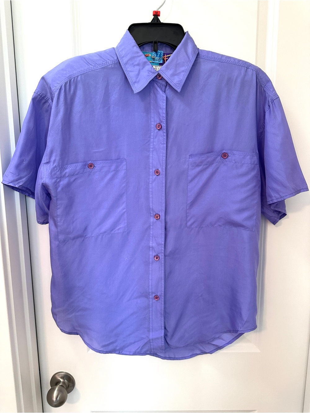 Vintage Color Fx Short-Sleeve Button-Up Shirt 100% Silk